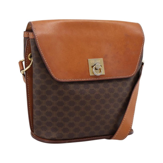 Celine Macadam Leather, Brown, Canvas, Shoulder Bag