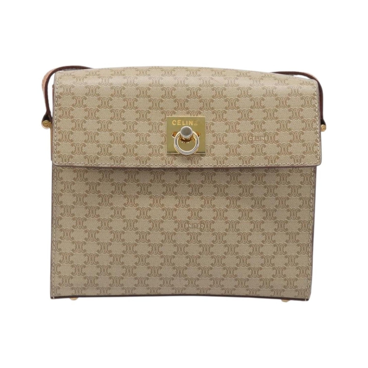 Celine Macadam Leather, Beige, Canvas, Shoulder Bag