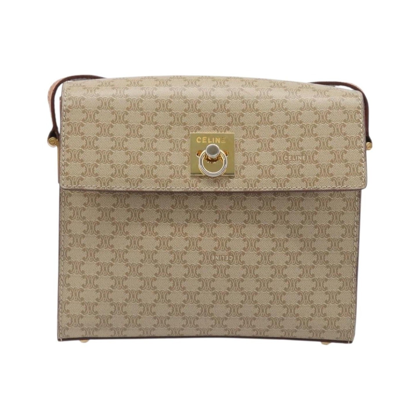 Celine Macadam Leather, Beige, Canvas, Shoulder Bag
