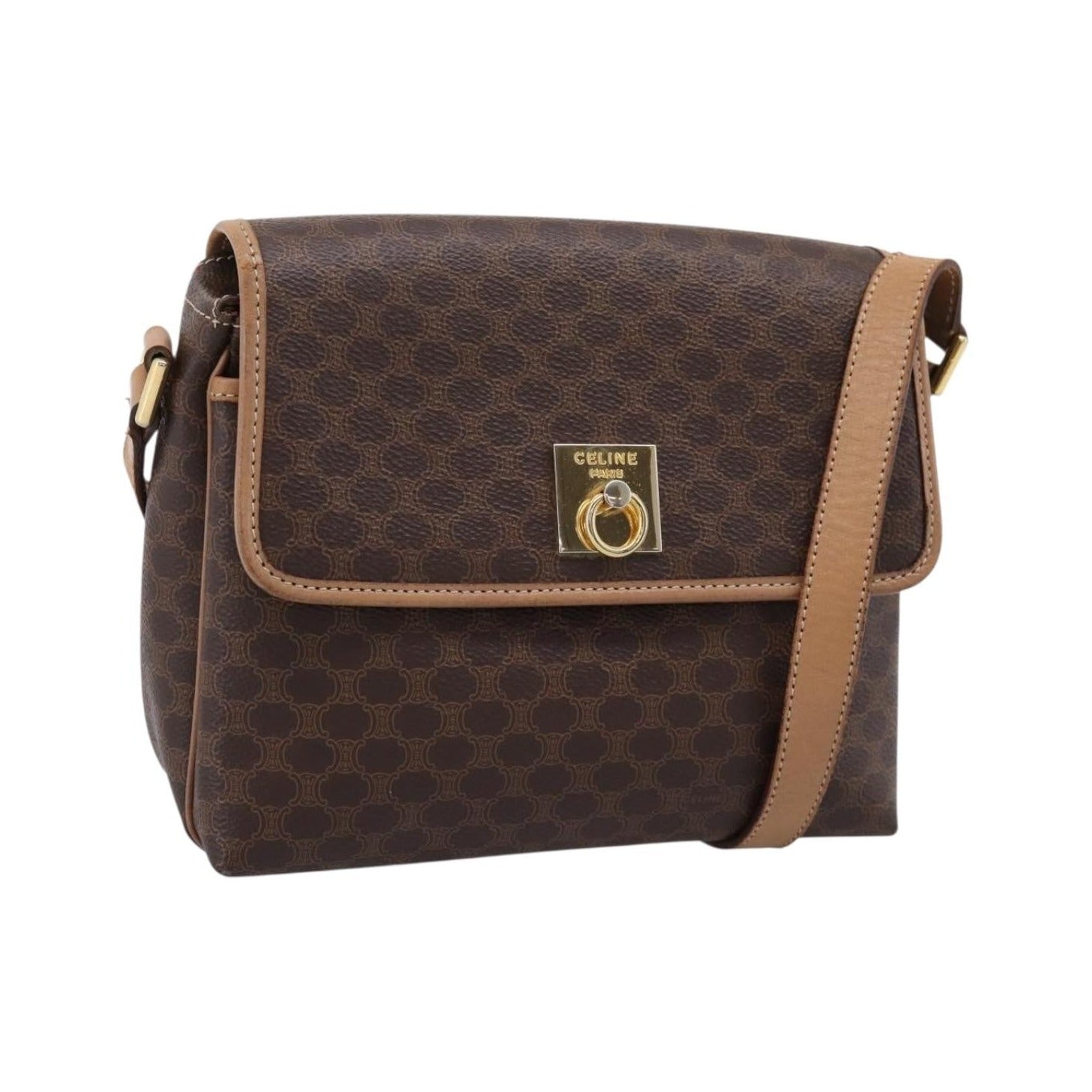 Celine Macadam Leather, Brown, Canvas, Shoulder Bag