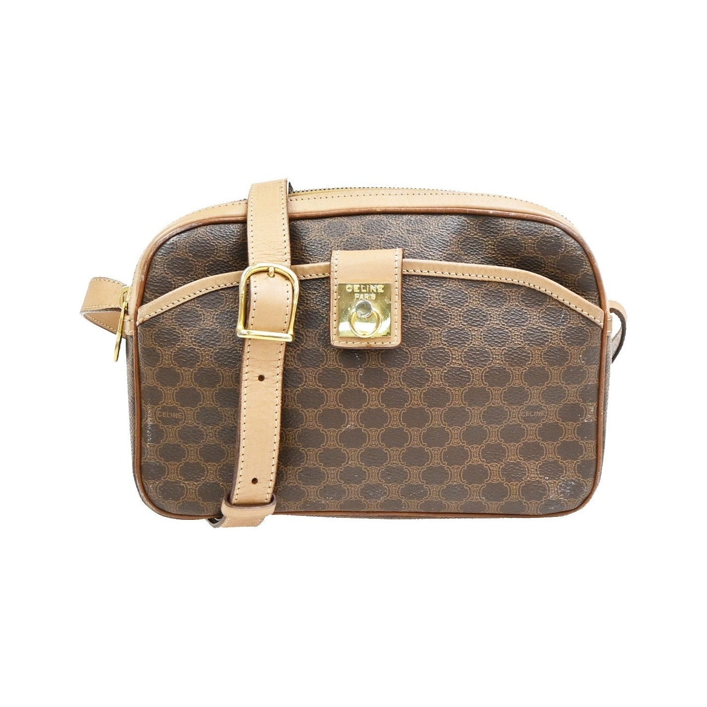 Celine Macadam Leather, Brown, PVC, Shoulder Bag