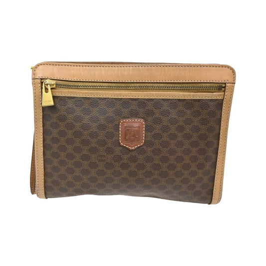 Celine Macadam Pochette Canvas and Leather, Brown, Canvas, Clutch