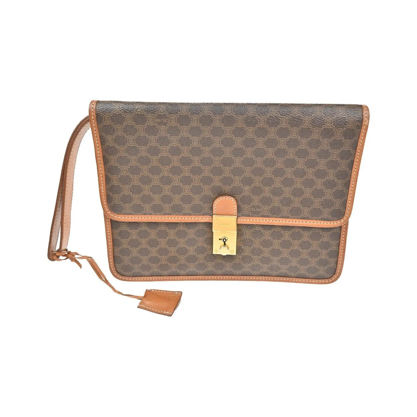 Celine Macadam Pochette Canvas and Leather, Brown, Canvas, Clutch