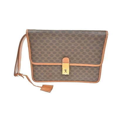 Celine Macadam Pochette Canvas and Leather, Brown, Canvas, Clutch