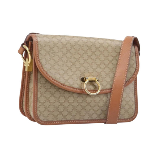 Celine Macadam Shoulder Canvas, Beige, Canvas, Crossbody Bag