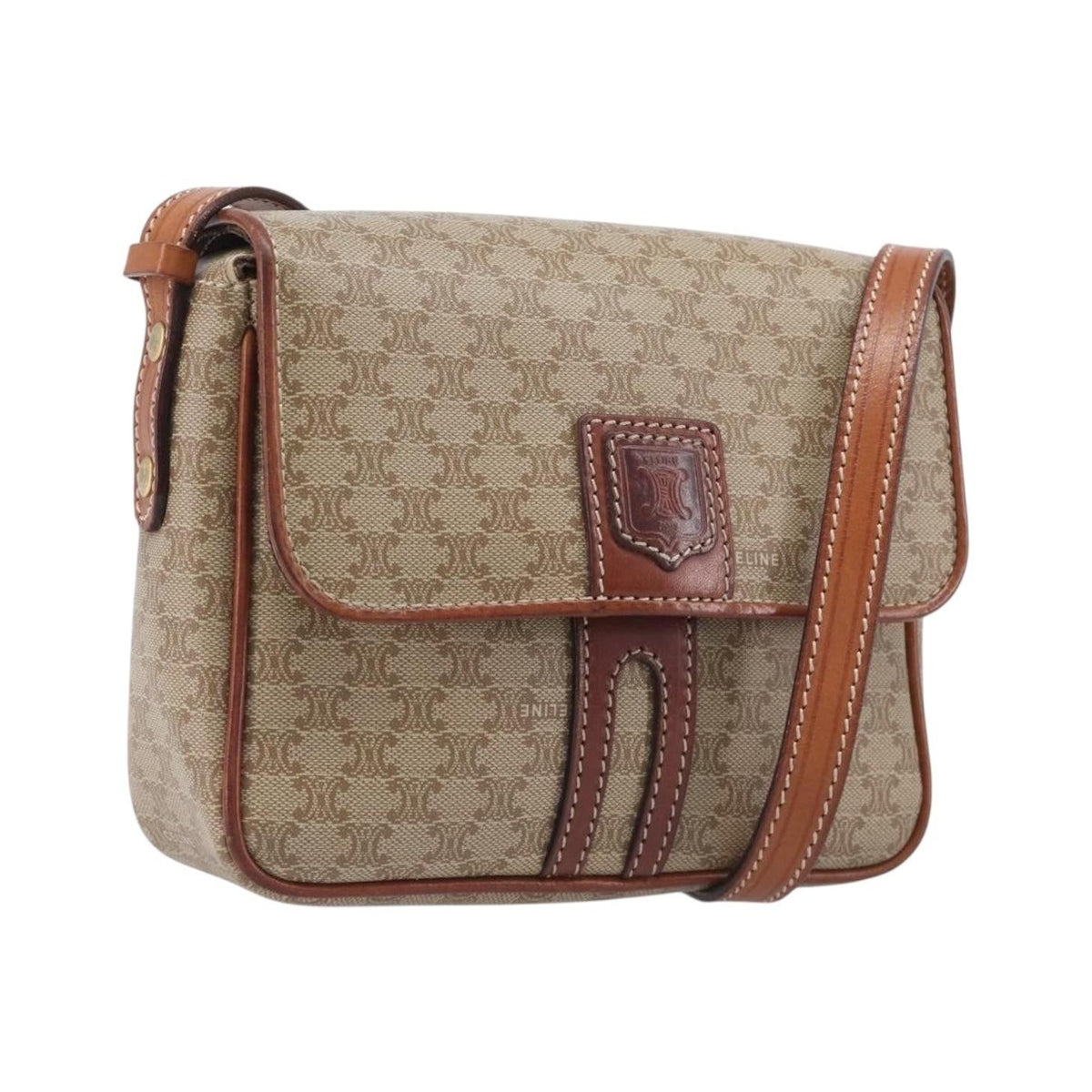 Celine Macadam Shoulder Canvas, Beige, Canvas, Crossbody Bag