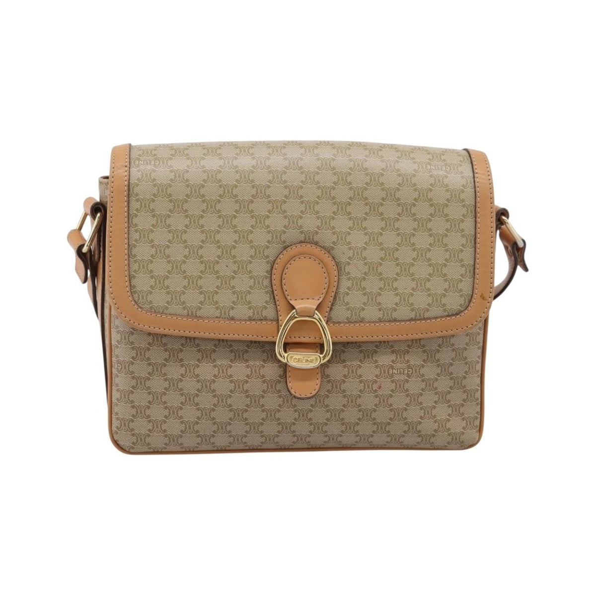 Celine Macadam Shoulder Canvas, Beige, Canvas, Crossbody Bag