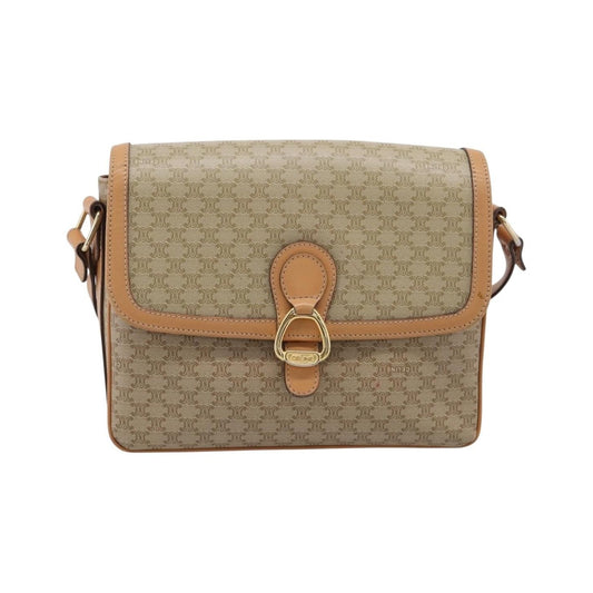 Celine Macadam Shoulder Canvas, Beige, Canvas, Crossbody Bag