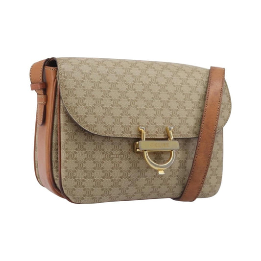Celine Macadam Shoulder Canvas, Beige, Canvas, Crossbody Bag