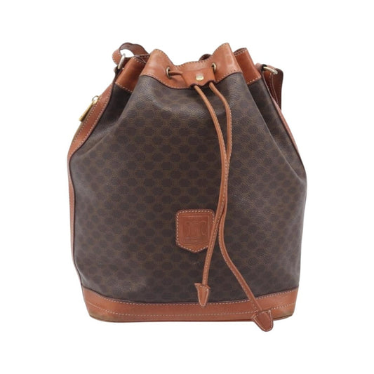 Celine Macadam Shoulder Leather, Brown, Canvas, Crossbody Bag