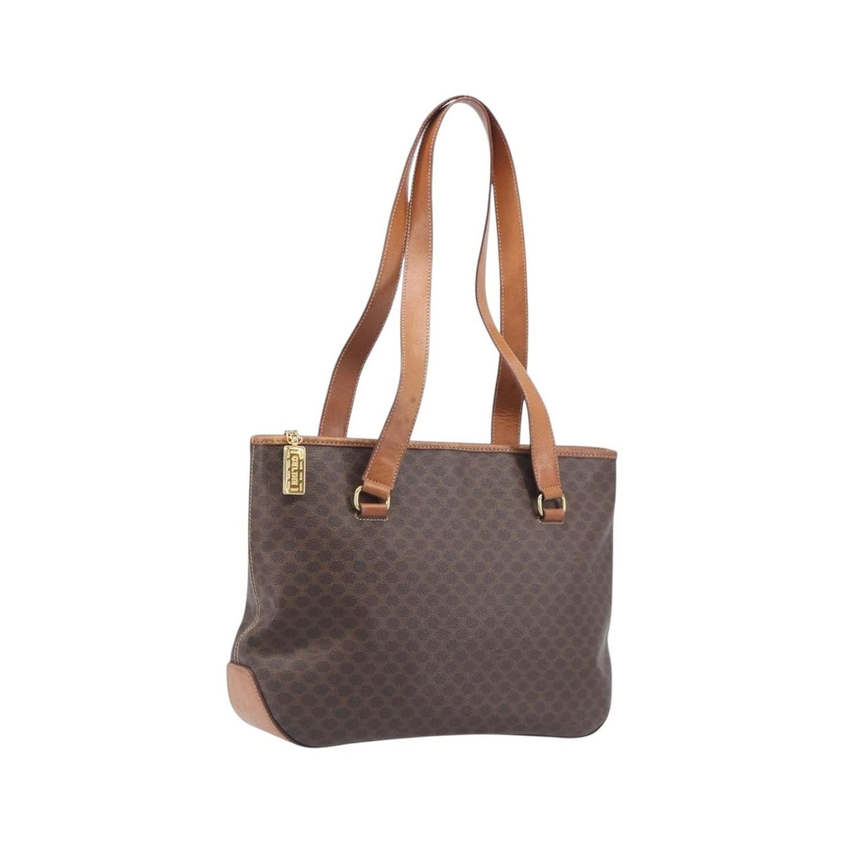 Celine Macadam Shoulder Leather, Brown, Canvas, Crossbody Bag