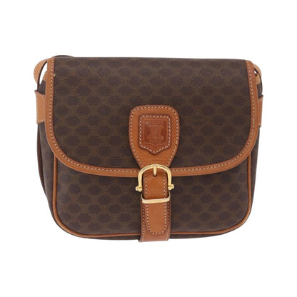 Celine Macadam Shoulder PVC Leather, Brown, Canvas, Crossbody Bag