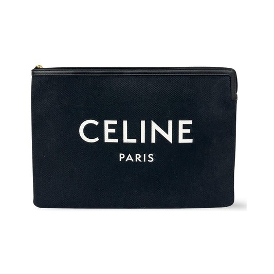 Celine pochette zippée à logo celine pochette zippée à logo celine, Black, Canvas, Clutch
