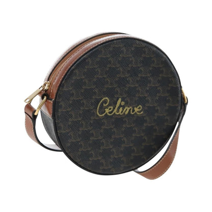Celine Round Purse on Strap Triomphe Coated Canvas, Black, PVC, Shoulder Bag