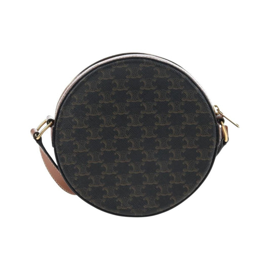 Celine Round Purse on Strap Triomphe Coated Canvas, Black, PVC, Shoulder Bag