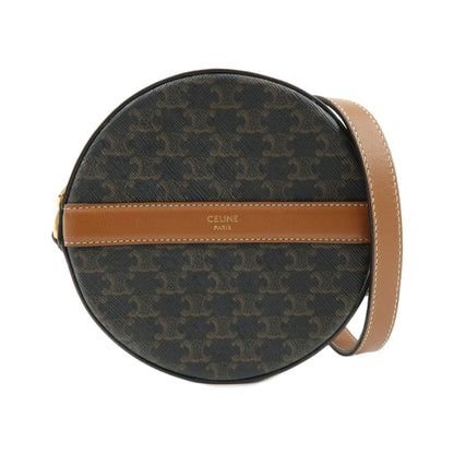 Celine Round Purse on Strap Triomphe Coated Canvas, Brown, Canvas, Crossbody Bag