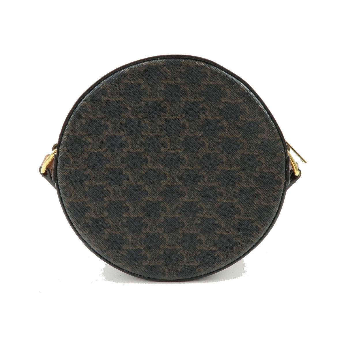 Celine Round Purse on Strap Triomphe Coated Canvas, Brown, Canvas, Crossbody Bag