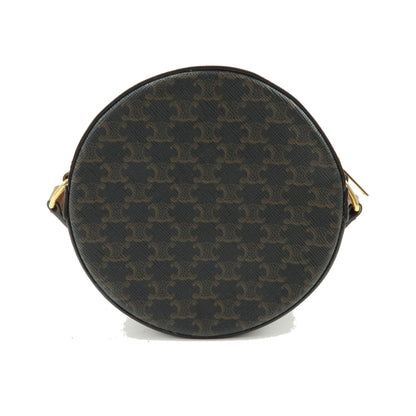 Celine Round Purse on Strap Triomphe Coated Canvas, Brown, Canvas, Crossbody Bag