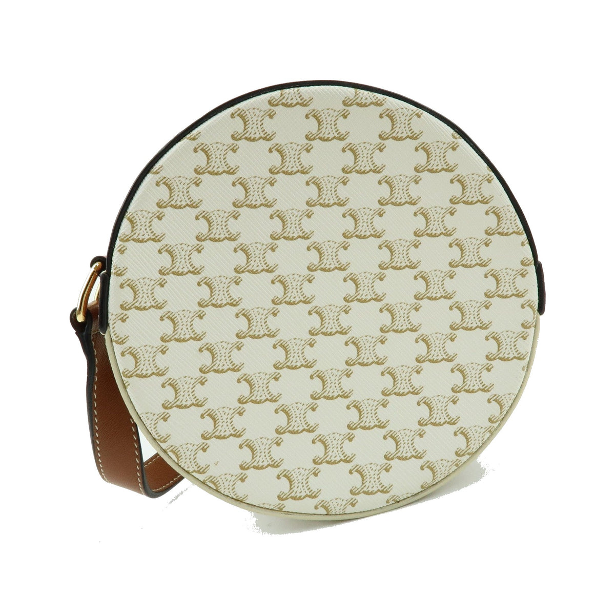 Celine Round Purse on Strap Triomphe Coated Canvas, Beige, Canvas, Crossbody Bag