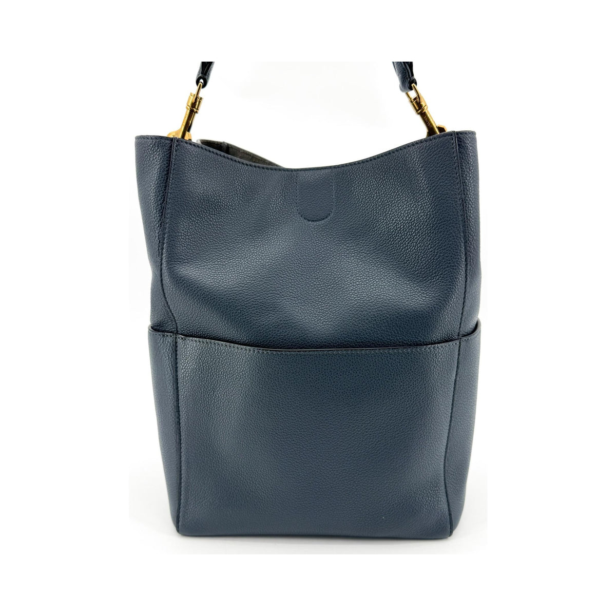 Celine Sangle Seau Calfskin, Navy, Leather, Handbag