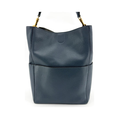 Celine Sangle Seau Calfskin, Navy, Leather, Handbag