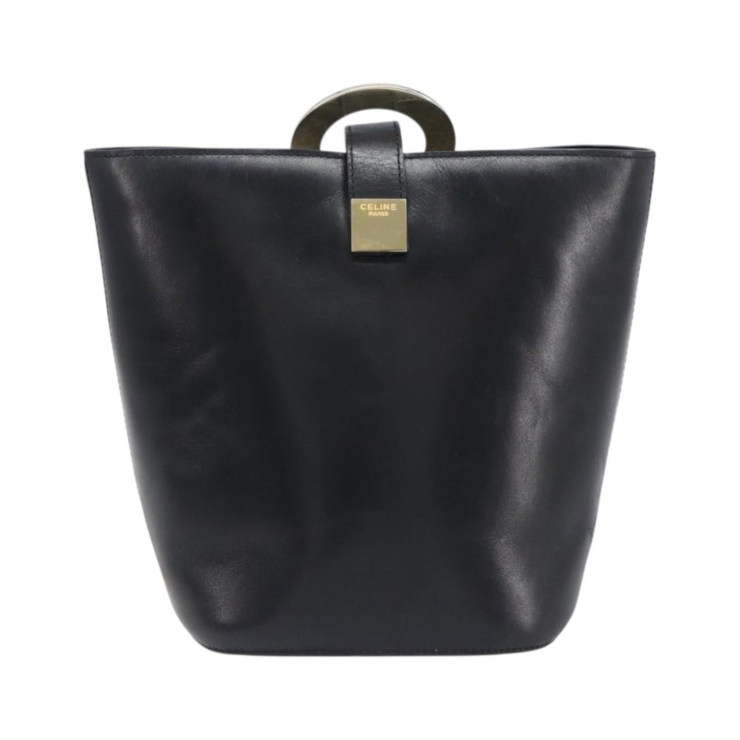 Celine Shoulder bag circle logo Leather, Black, Leather, Shoulder Bag