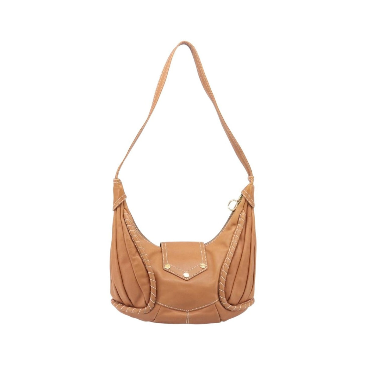Celine Shoulder Leather, Brown, Leather, Shoulder Bag
