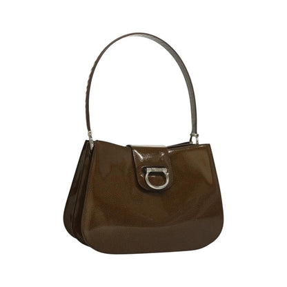 Celine Shoulder Leather, Khaki, Patent Leather, Shoulder Bag