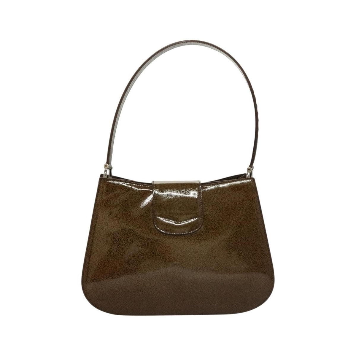 Celine Shoulder Leather, Khaki, Patent Leather, Shoulder Bag