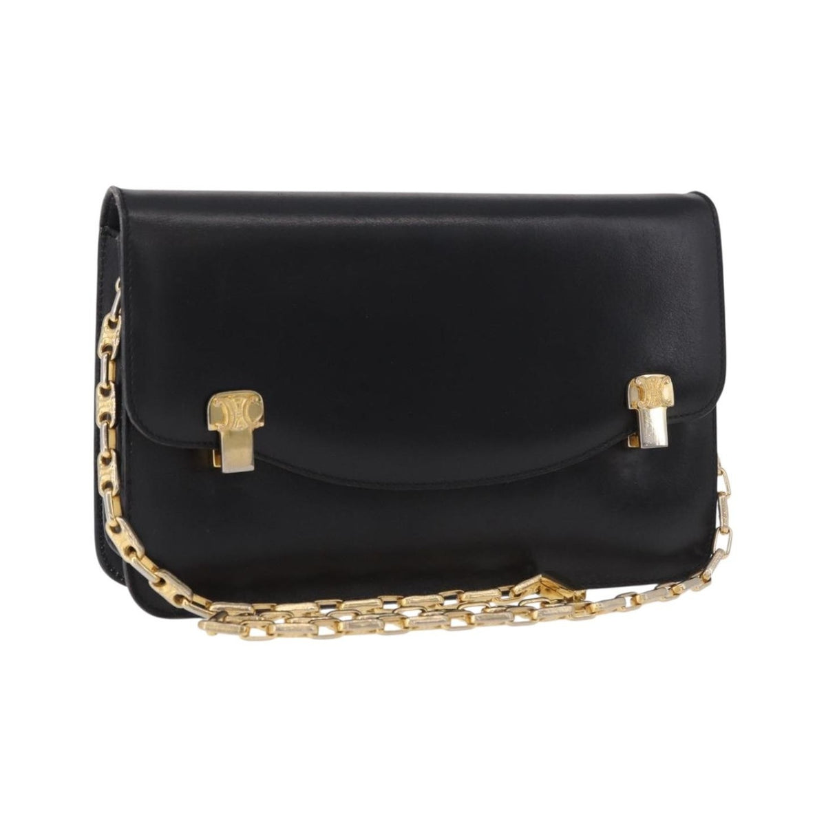 Celine Shoulder Leather, Black, Leather, Shoulder Bag