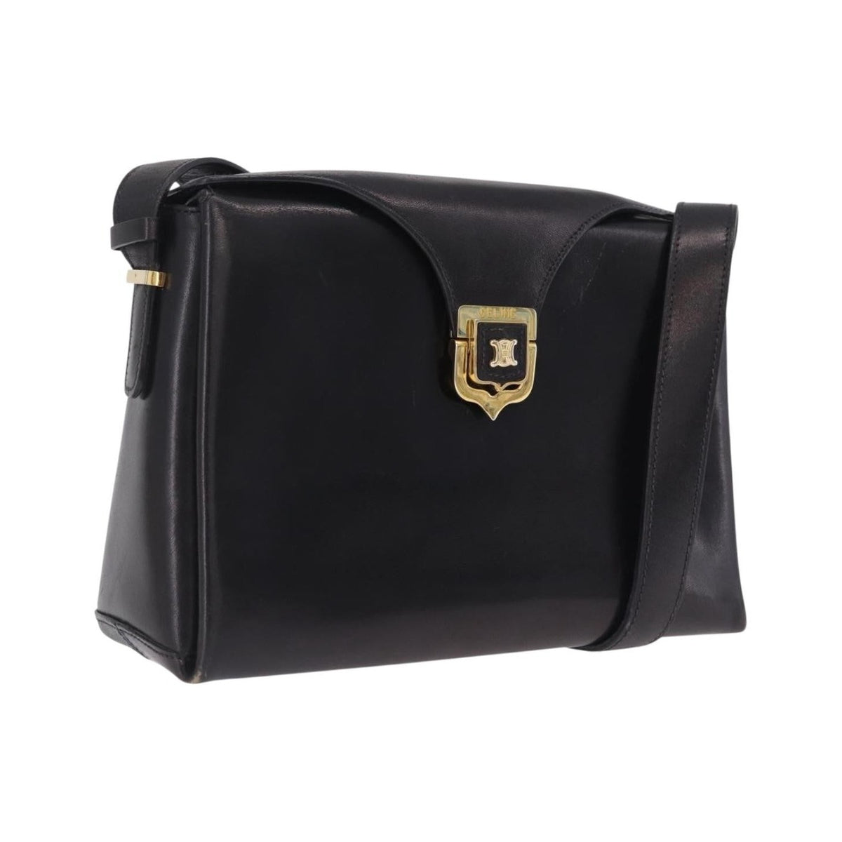 Celine Shoulder Leather, Black, Leather, Shoulder Bag