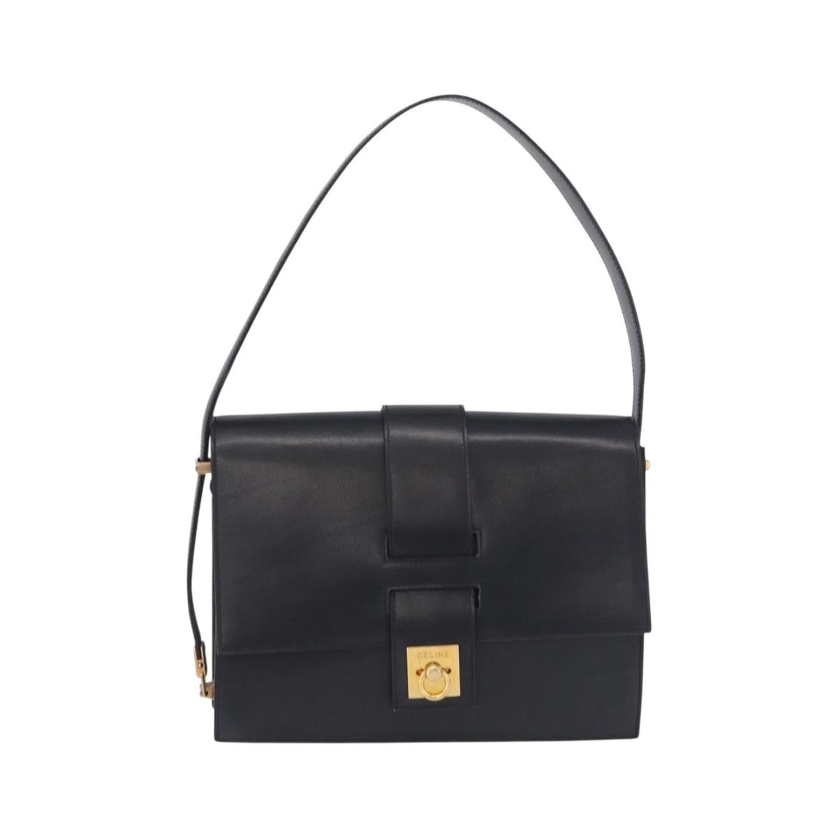 Celine Shoulder Leather, Navy, Leather, Shoulder Bag