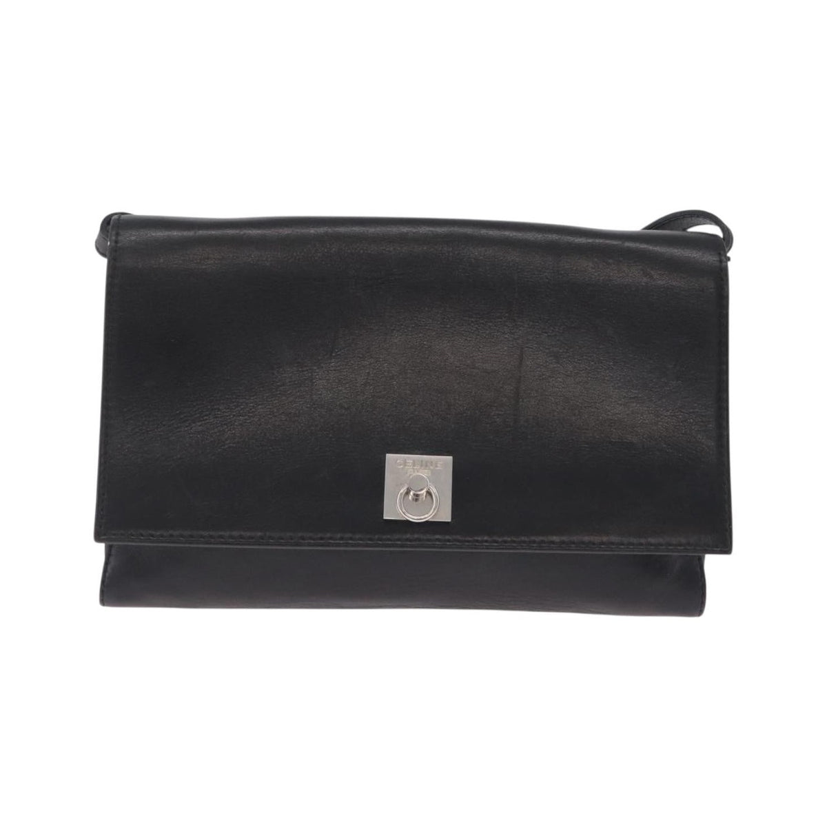 Celine Shoulder Leather, Black, Leather, Shoulder Bag