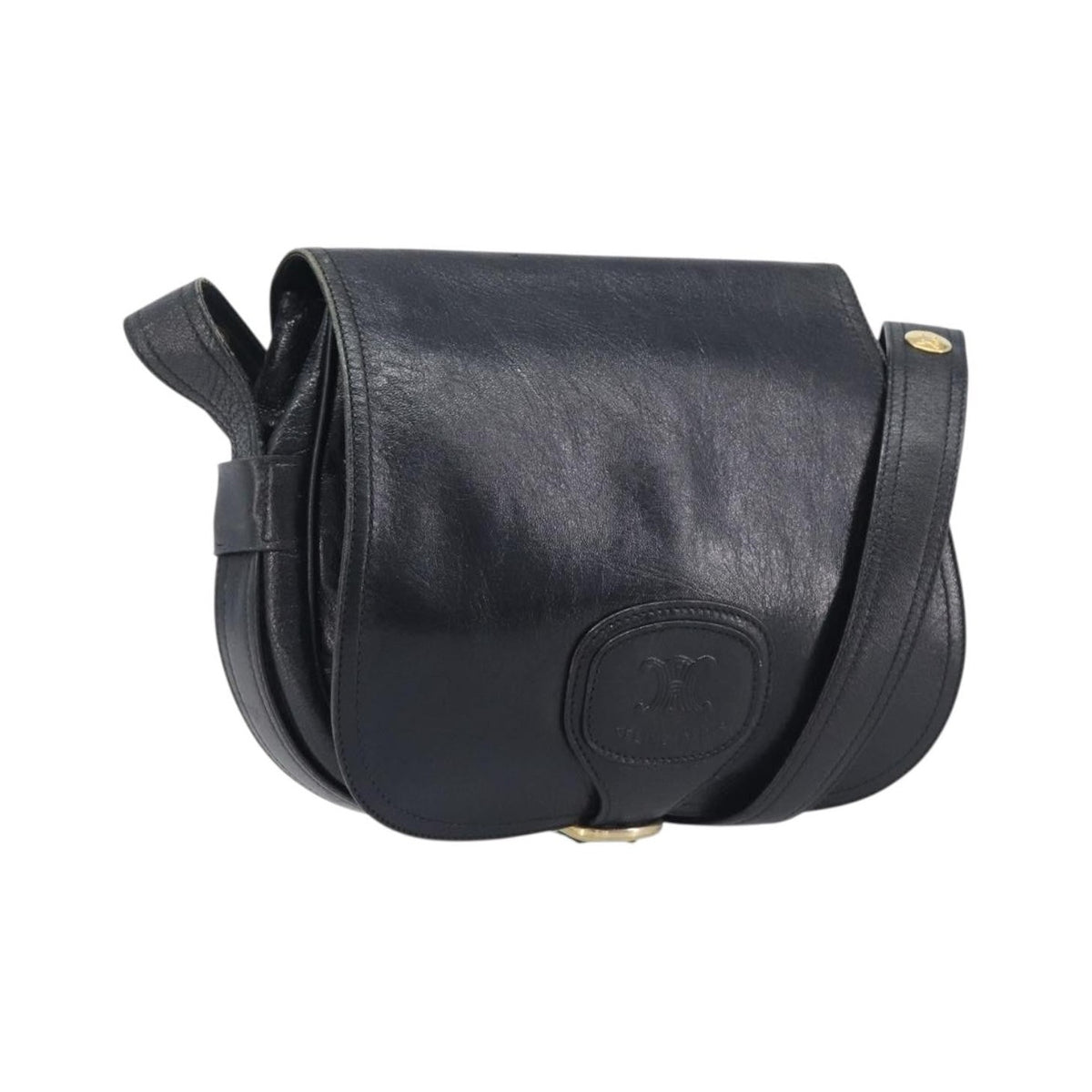 Celine Shoulder Leather, Black, Leather, Shoulder Bag
