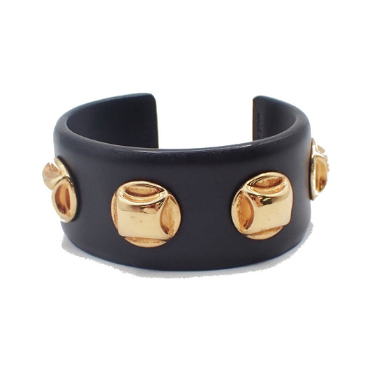 Celine Stud Cuff Leather and Plated Metal, Black, Leather, Bracelet
