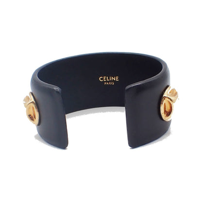Celine Stud Cuff Leather and Plated Metal, Black, Leather, Bracelet