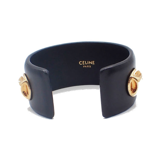 Celine Stud Cuff Leather and Plated Metal, Black, Leather, Bracelet