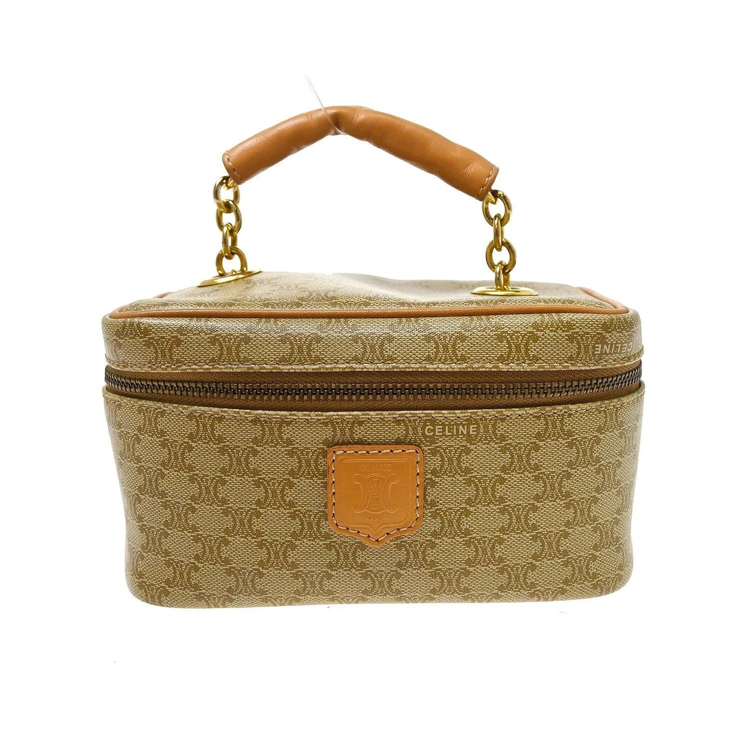 Celine Top Handle Vanity Box Leather, Beige, PVC, Handbag