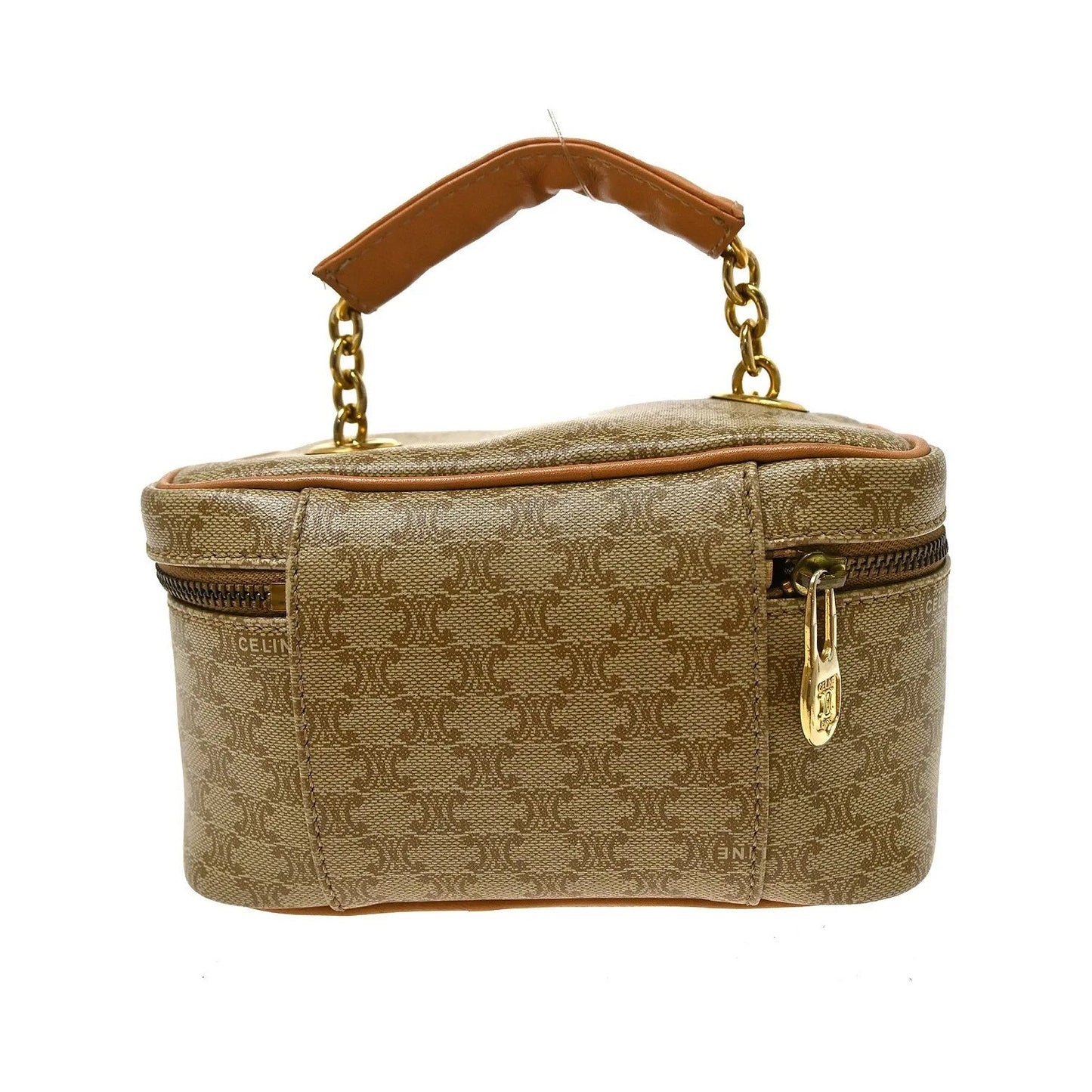 Celine Top Handle Vanity Box Leather, Beige, PVC, Handbag
