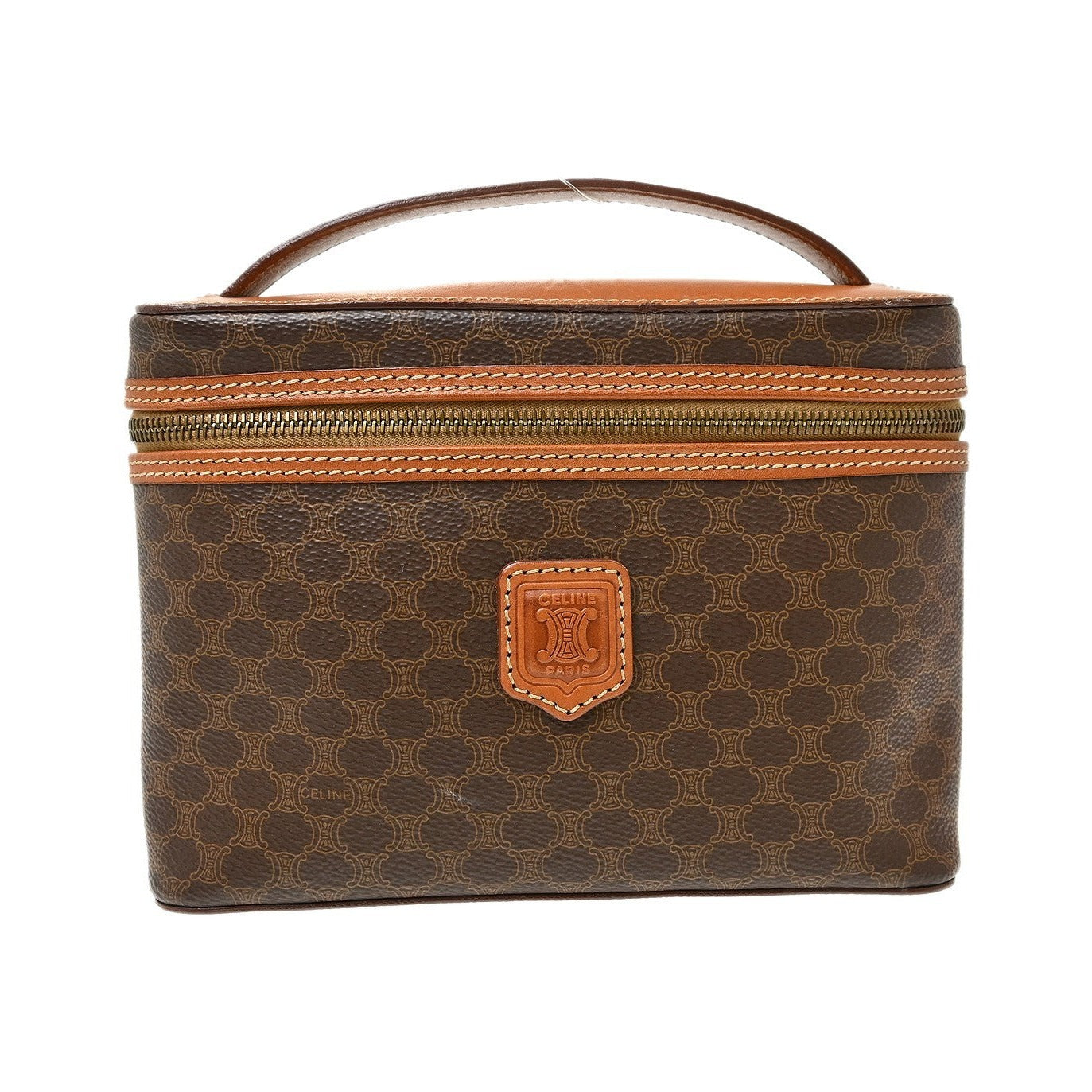 Celine Top Handle Vanity Box Triomphe Coated Canvas, Brown, Canvas, Handbag