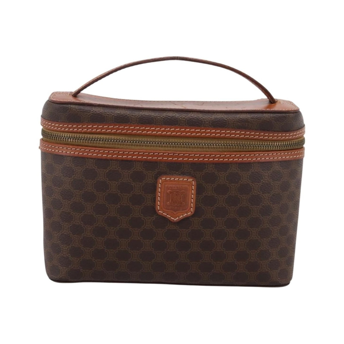 Celine Top Handle Vanity Box Triomphe Coated Canvas, Brown, Canvas, Handbag