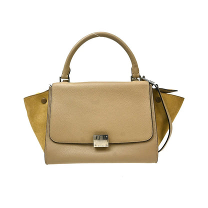 Celine Trapeze Leather with Suede, Beige, Leather, Handbag
