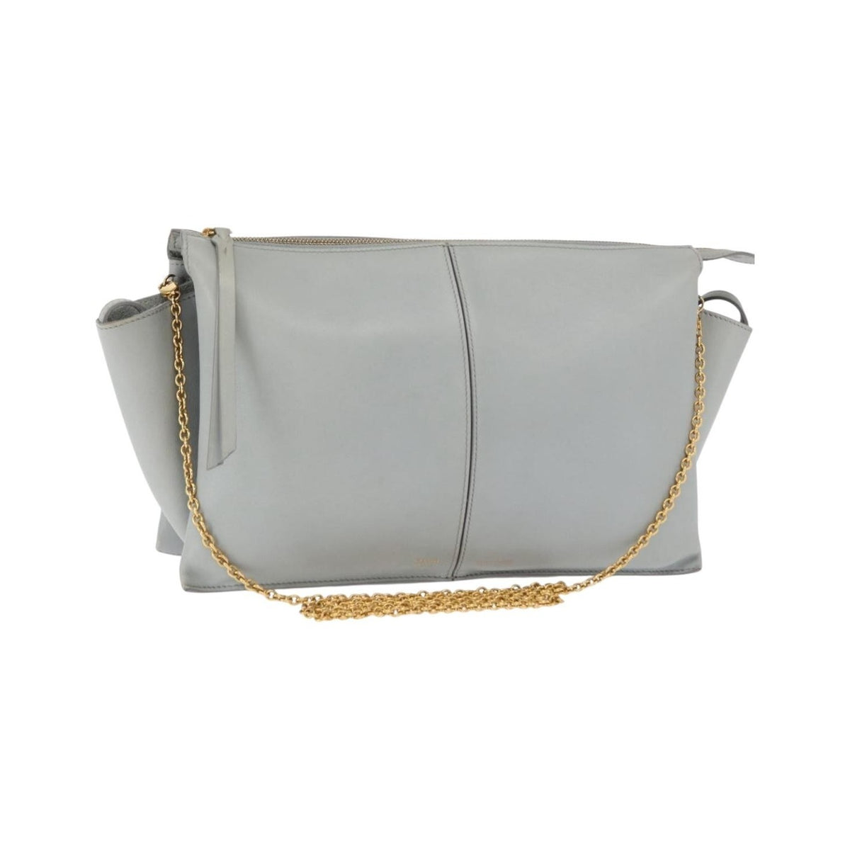 Celine Tri-Fold Clutch on Chain Smooth Leather, Gray, Leather, Clutch