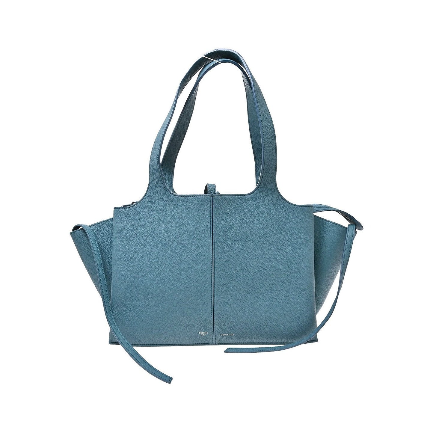 Celine Tri-Fold Grained Calfskin, Blue, Leather, Shoulder Bag