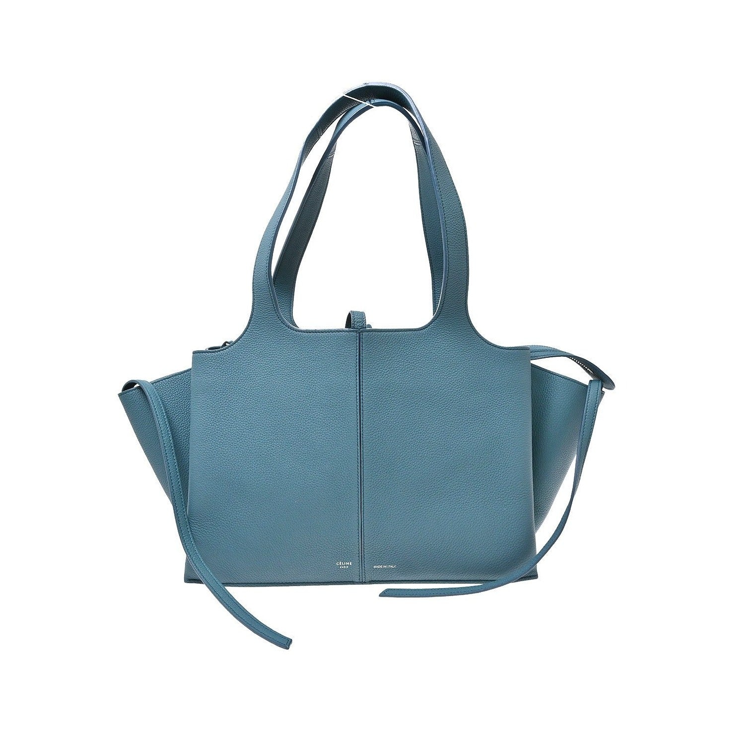 Celine Tri-Fold Grained Calfskin, Blue, Leather, Shoulder Bag