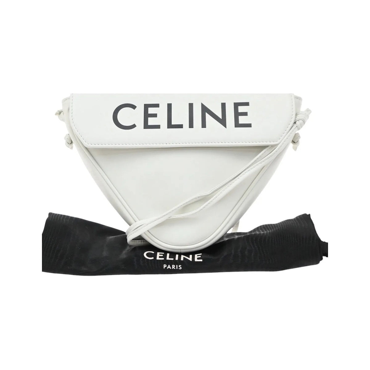 Celine Triangle Leather, White, Leather, Shoulder Bag