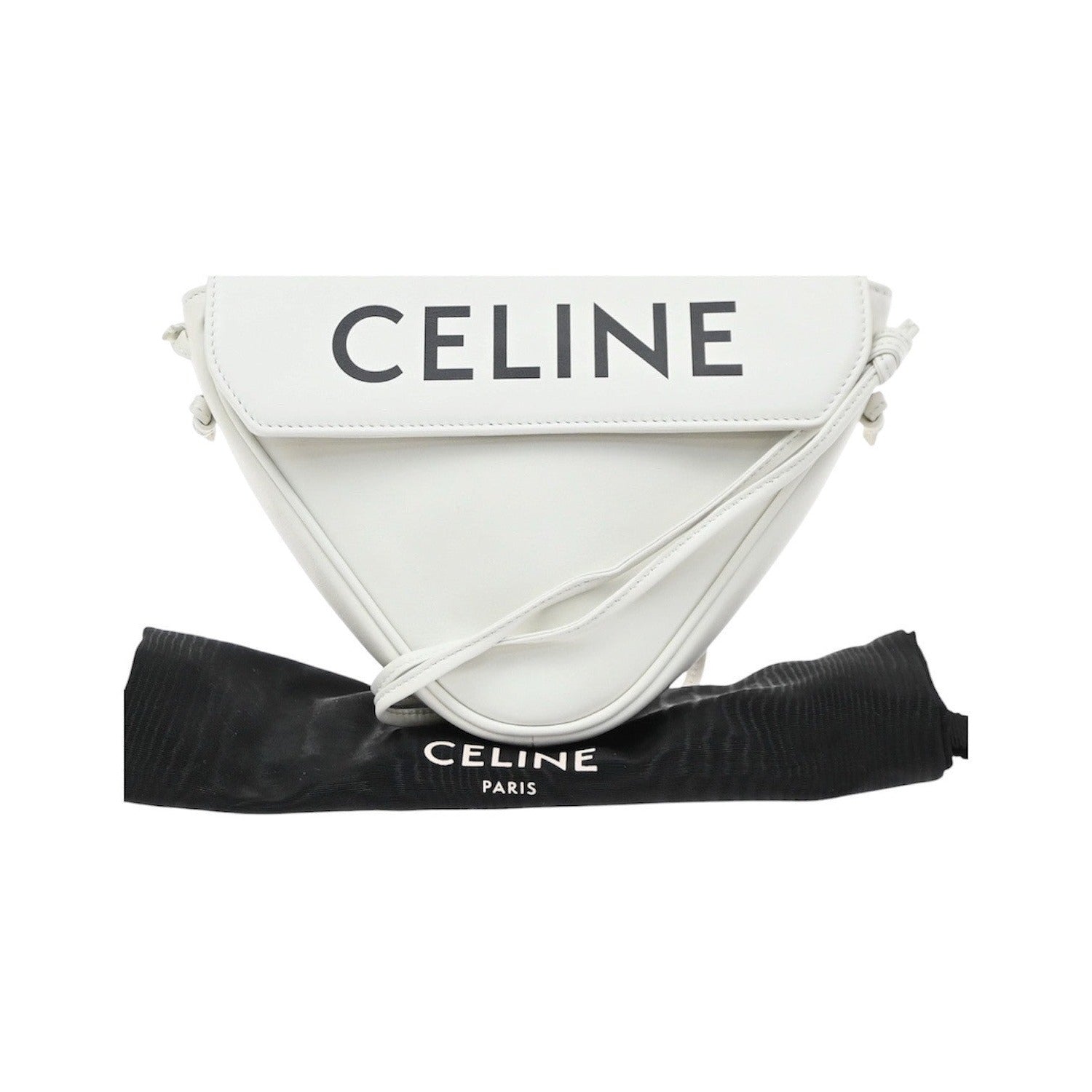 Celine Triangle Leather, White, Leather, Shoulder Bag