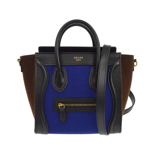 Celine Tricolor Luggage Felt, Blue, Leather, Handbag