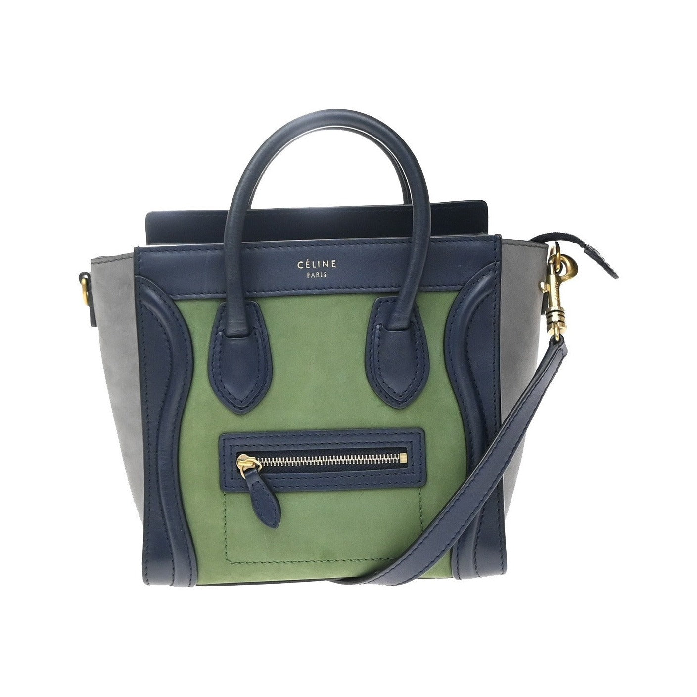 Celine Tricolor Luggage Leather, Green, Leather, Tote Bag