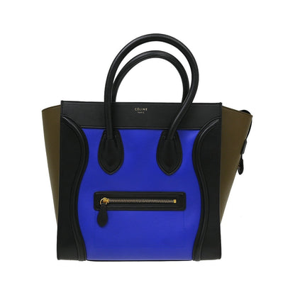 Celine Tricolor Luggage Leather, Blue, Leather, Handbag